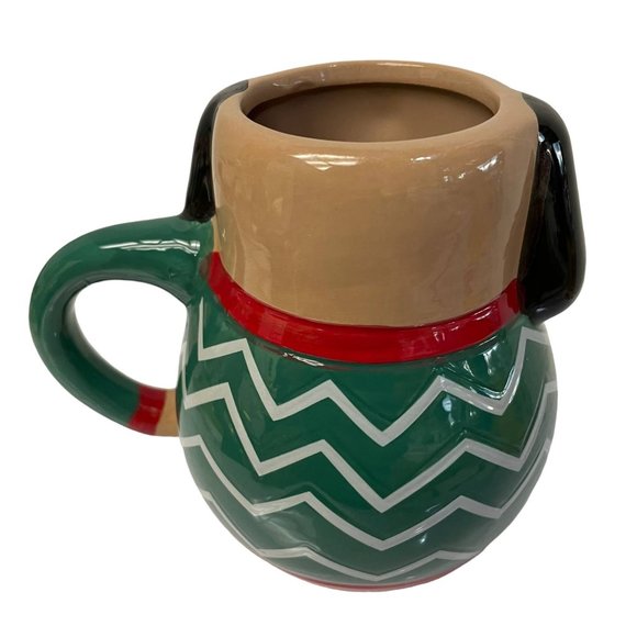 Collectible Christmas Dog Puppy Coffee Mug Green Sweater Red Scarf 5" x 2 1/2" - Picture 6 of 8
